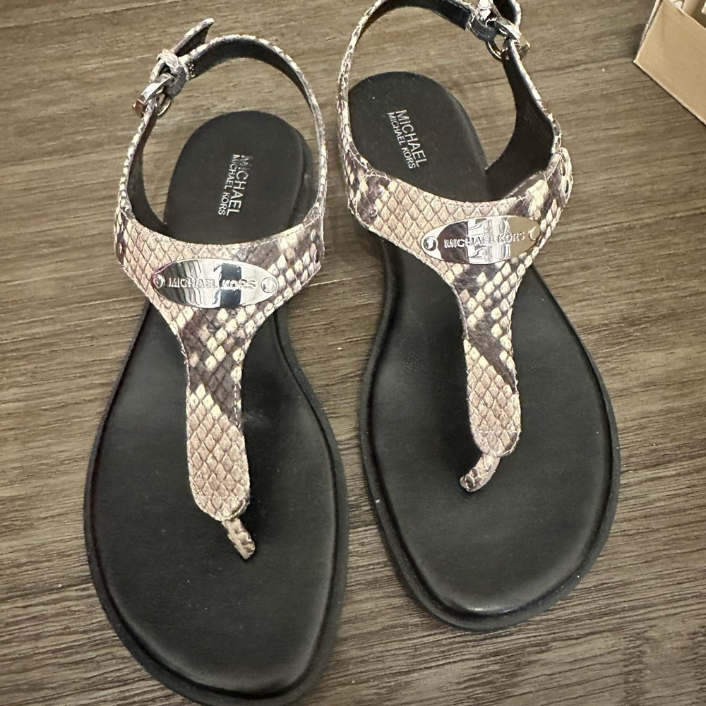 Michael Kors Snakeskin Black and Tan Sandals